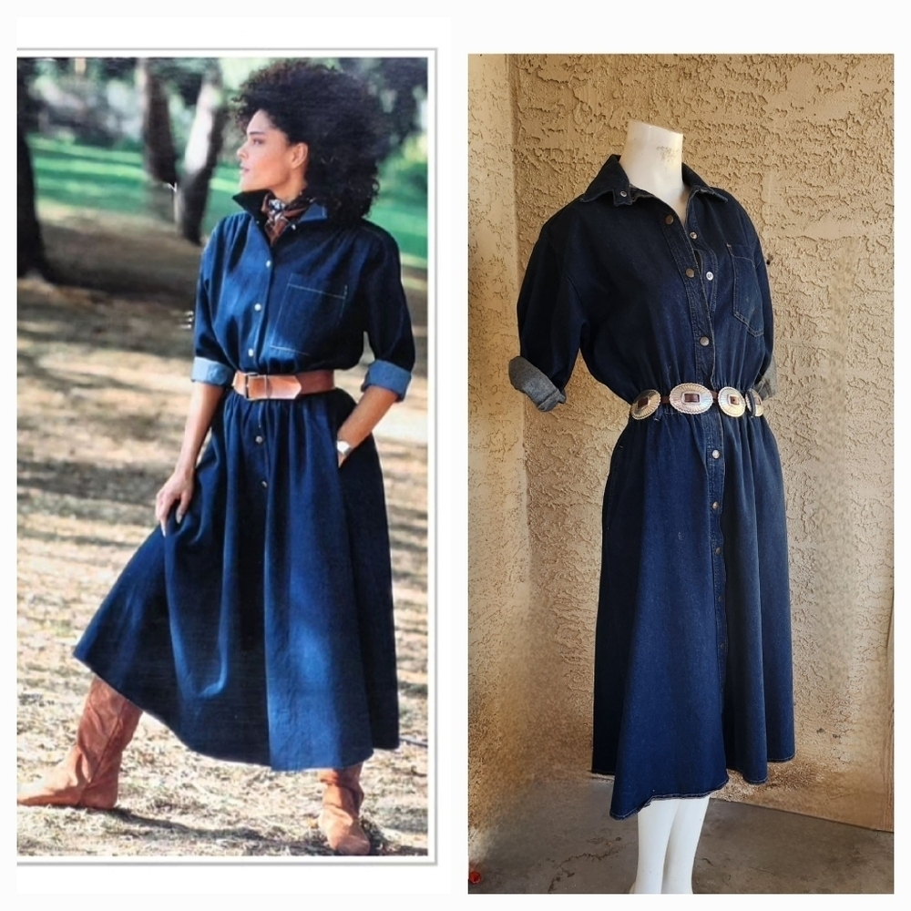 😍🤩🛑Vintage 1970s / 1980s Ideas A Denim Dress With the‎ Belt